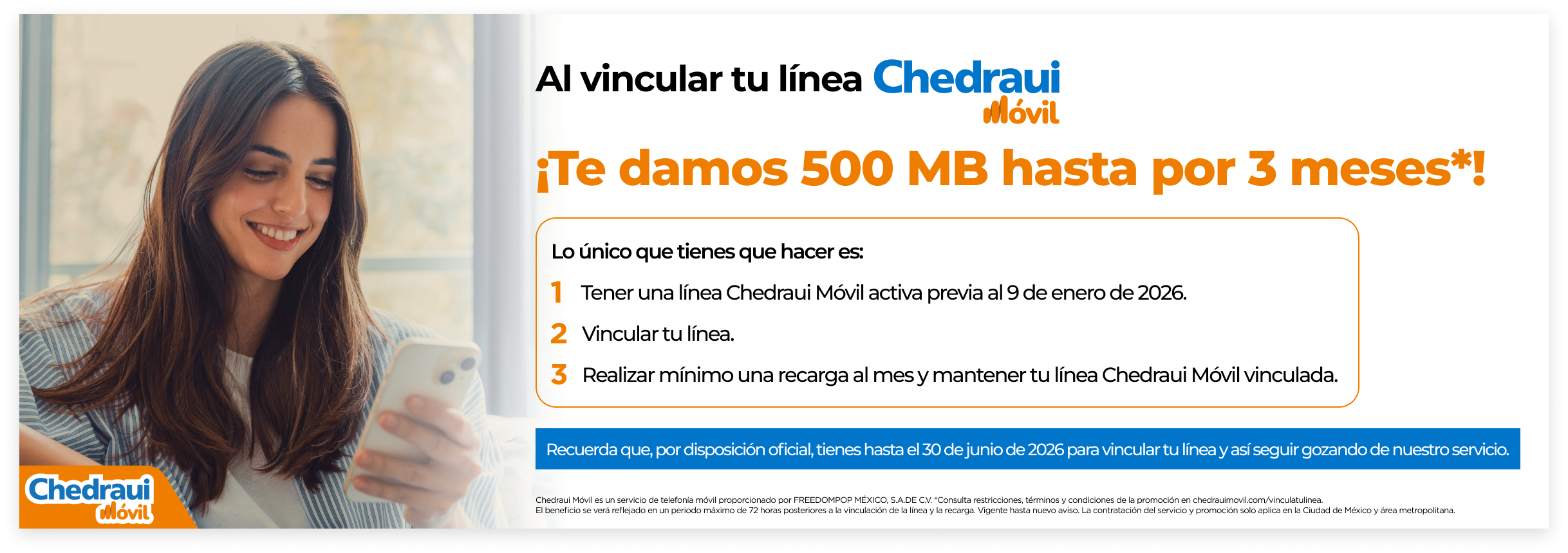 500 MB - Al vincular tu línea te damos 500 MB hasta por 3 meses